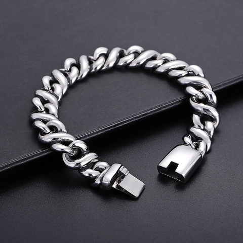 Bracciale A Catena Curb Acciaio Inossidabile 316L Hip Hop Maglie Pesanti Gioielli Punk Industriali Per Uomini Argento