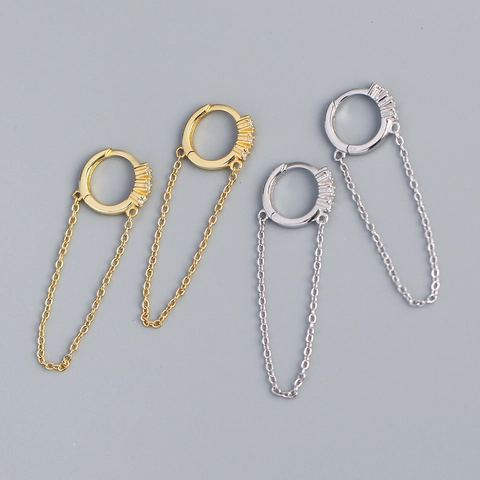 Orecchini A Cerchio In Argento Sterling 925 Con Catena Lunga A Frange Zircone Gioielli Geometrici Per Donna
