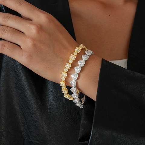 Bracciali A Maglie Geometriche A Cuore E Serpente In Rame Placcato Oro 18K Con Zircone Gioielli Di Moda Per Donna