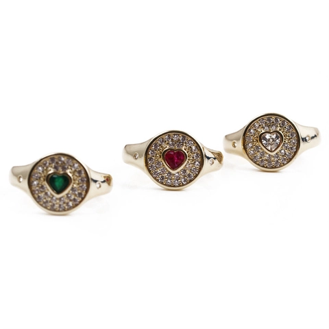 Herz Zirkon Siegelring Vintage 18K Vergoldet Kupfer Mikropave Verstellbar Offen Schmuck Für Frauen Bunt Zierlich