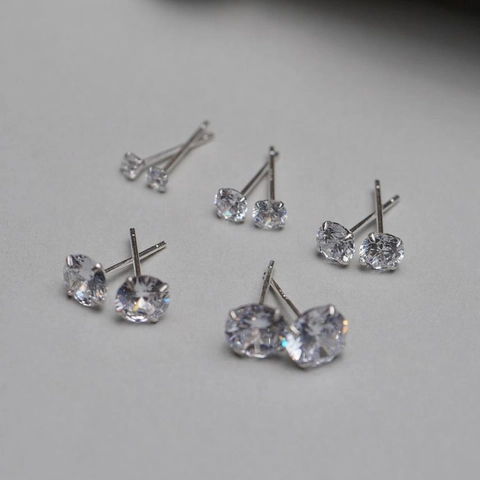 Minimalist 4-Prong Round Cubic Zirconia Stud Earrings With 925 Sterling Silver Earring Post For Women Daily Jewelry