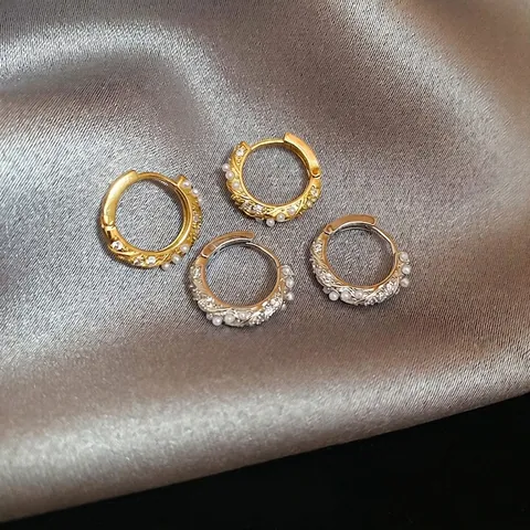 Orecchini A Cerchio Vintage Francesi Rame Micro Pave Zircone Perla Artificial Bianca Torta Rotonda Gioielli Di Lusso Per Le Donne