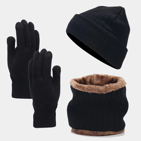 Gorro De Punto Acrílico Calentador De Cuello Guantes Pantalla Táctil Invierno Forro Polar Cálido Ciclismo Para Hombres Mujeres