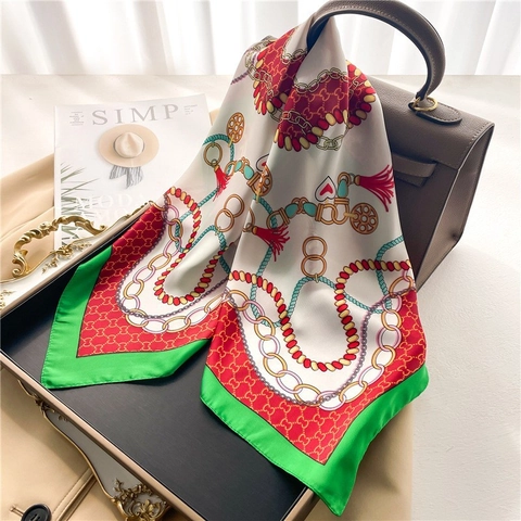 Foulard Quadrato In Satin Effetto Raso Da Donna Elegante Stampa Floreale Geometrica Sciarpa Da Collo Capelli Decorazione Borsa Accessorio