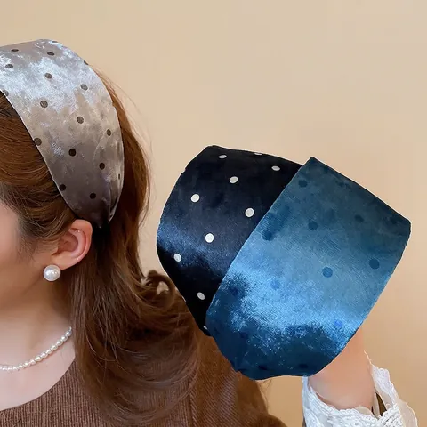 Klassisches Gepunktetes Breites Stirnband Mode Beflocktes Samt Haarband Vielseitiges Retro Elegantes Haarschmuck Für Damen