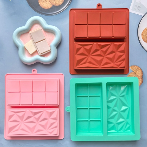 Silicone Chocolate Mold Geometric Diamond And Square Grid Candy Bar Tray For Baking Cake Decoration
