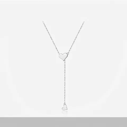925 Sterlingsilber Herz Anhänger Halskette Für Damen Minimalistisch Doppelherz Y-Form Lariat Kette Eleganter Schmuck Geschenk
