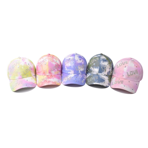 Berretto Da Baseball Tie Dye Cotone Strass Lettera Love Scintillante Regolabile Cappello Da Sole Uomo Donna