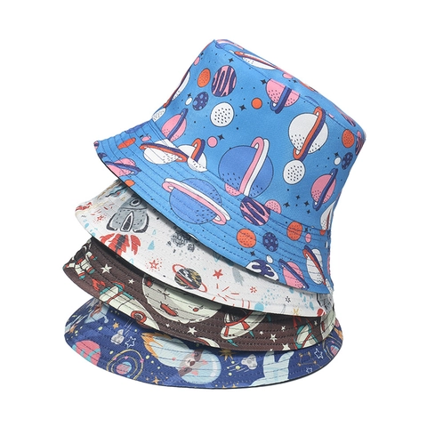 Space Planet Universe Print Bucket Hat Polyester Double Sided Sun Protection Outdoor Fisherman Cap For Men Women