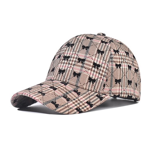 Vintage Karierte Baseballkappe Mit Schleifenmuster Verstellbare Gebogene Krempe Sonnenhut Mode Casual Style