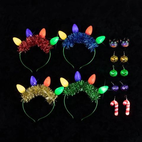 Cerchietto Natalizio Con Lampadine LED E Ghirlanda Metallica Accessorio Per Costume Da Festa Luminoso
