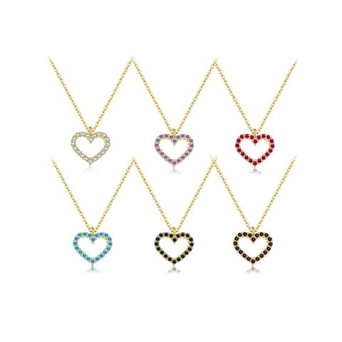 S925 Sterling Silver Heart Pendant Necklace For Women 18K Gold Plated Rhinestone Inlaid Heart Shape Clavicle Chain Jewelry