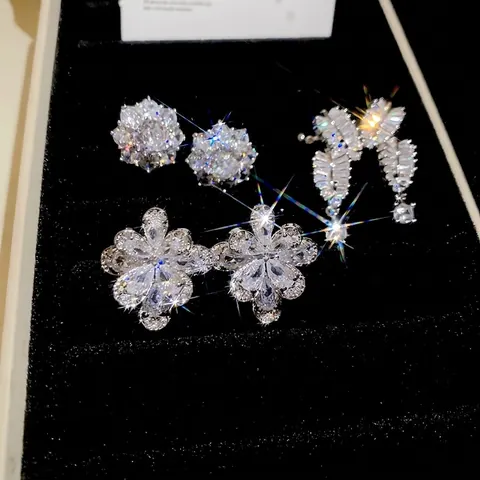 Orecchini A Clip Con Fiore In Zircone Scintillante Con Perno In Argento Gioielli Di Lusso Eleganti Da Donna