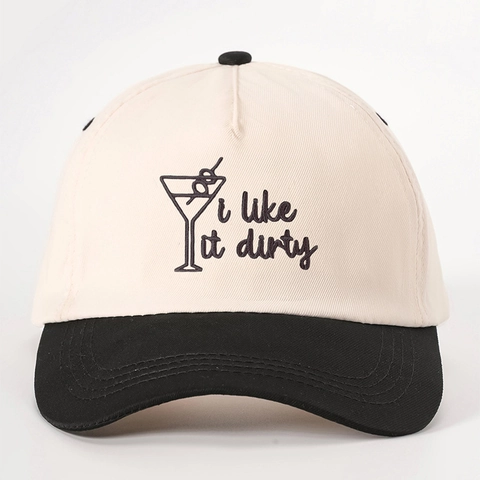 Baseball Cap Retro Two Tone Embroidery I Like It Dirty Martini Glass Pattern Polyester Casual Adjustable Sun Hat
