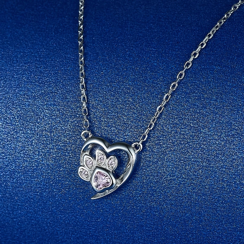 Collana Cuore Artiglio di Gatto in Argento Sterling S925 con Zirconia Rosa per Donna Ragazze Dolce Catena Girocollo Gioielli Regalo