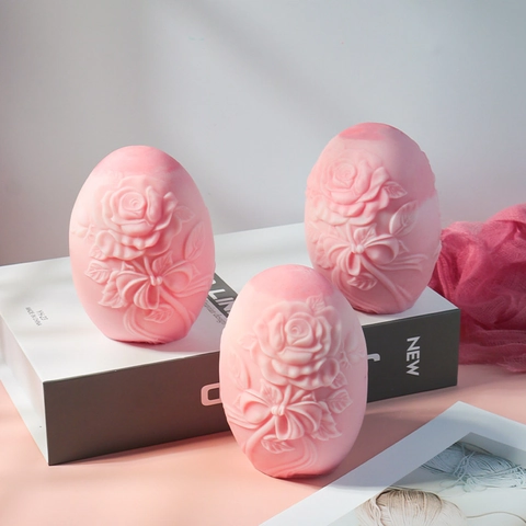 Rose Flower Egg Silicone Mold 3D Embossed Floral Bowknot DIY Handmade Candle Soap Making Aromatherapy Resin Craft