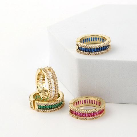 Anillo Eternità Lusso Zircone Rettangolare Rame Placcato Oro Regolabile Gioielli Di Moda Minimalisti Donne
