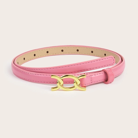 Damen Retro Schmaler PU-Leder Gürtel Koreanische Mode Vielseitiger Dekorativer Taillengürtel Mit Goldener Ineinandergreifender Schnalle Für Jeans