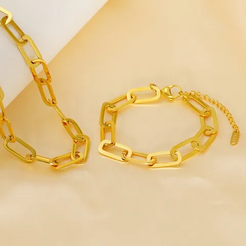 Minimalist Paperclip Chain Necklace And Bracelet Titanium Steel 18K Gold Plated Geometric Resin Link Jewelry For Women Men