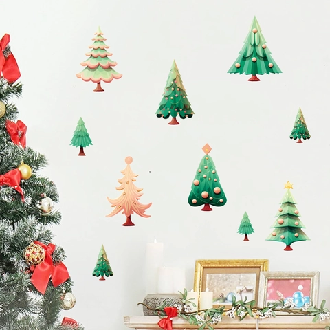 Pegatinas De Pared De Árbol De Navidad PVC Autoadhesivas Extraíbles Para Habitación De Niños Dormitorio Decoración Moderna
