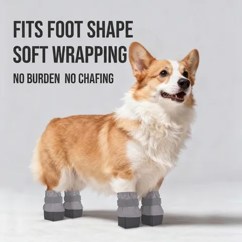 Wasserdichte Hunderegenstiefel PA Faser PU Sohle Rutschfeste Verstellbare Klettverschluss Weiche Wanderschuhe Für Hunde Grau