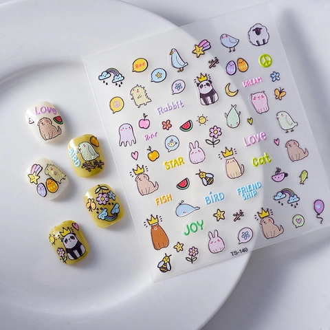 3D Reliëf Nagelkunst Stickers Cartoon Dier Panda Konijn DIY Manicure Decoratie Schattig Zelfklevend