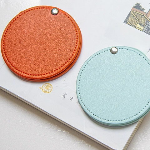 Portable Mini Makeup Mirror With PU Leather Case Circular Folding Handheld Pocket Mirror For Travel High Definition Vanity