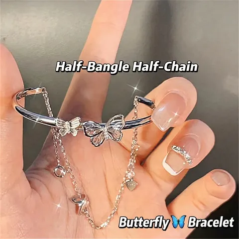 Pulsera De Mariposa Medio Brazalete Cadena Color Plata Aleación Borla Colgante De Corazón Joyería Chic Para Mujer