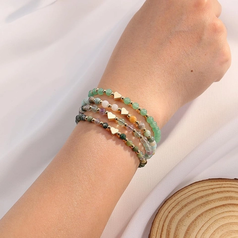 Natural Stone Beaded Bracelet With Heart Pendant Adjustable Healing Energy Handmade Jewelry For Women Amazonite Amethyst Rose Quartz