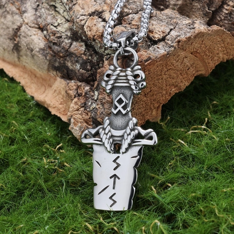 Collana Con Pendente A Spada Vichinga Acciaio Inossidabile Runa Di Odino Pugnale Guerriero Nordico Gioielli Retro Uomo