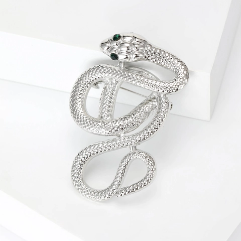 Spilla A Forma Di Serpente Vintage Animale Arrotolato Lega Con Occhi In Strass Verde Per Abiti Cappotti Accessorio