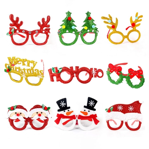 Christmas Decorative Eyeglass Frames Glitter Sequin Reindeer Antler Santa Claus Tree Holiday Party Costume Props Kids Adults