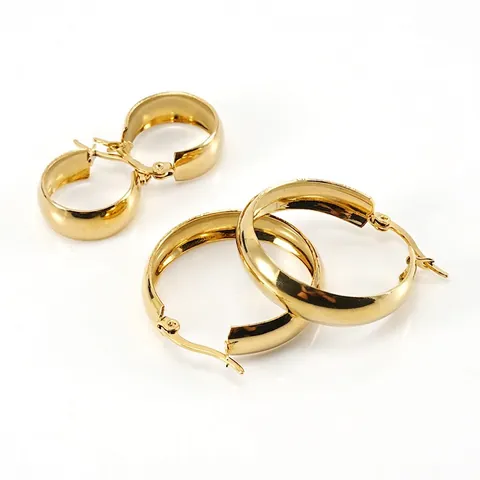Chunky Hoop Earrings 18K Gold Plated Titanium Steel Minimalist Round Geometric Latch Back Jewelry For Women