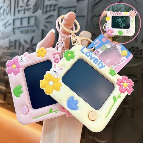 Δημιουργικό Μρελόκ Mini LCD Ταμπλέτα Γραφής με Λουλούδι και Κουνέλι Ηλεκτρονικός Πίνακας Σχεδίασης Μενταγιόν Τσάντας για Μαθητές Δώρο Αντιστρές