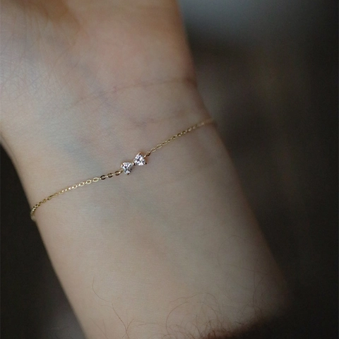 Bracciale Fiocco Argento Sterling 925 Cuore Zirconia Cubica Placcato Oro 14K Design Di Nicchia Delicato Gioielli Da Donna