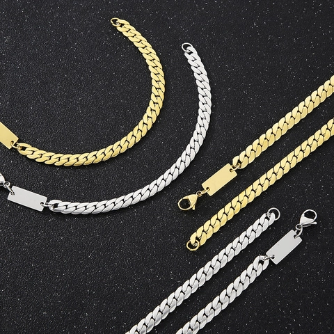 Collar De Cadena Cubana Para Hombre En Acero Inoxidable Colgante De Placa Rectangular Joyería Hip Hop Punk