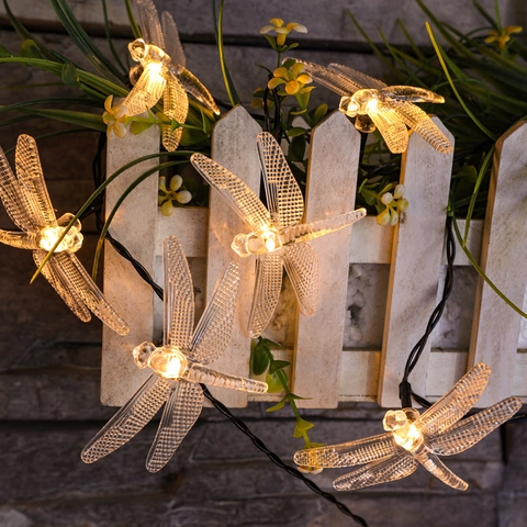 Solar Powered Dragonfly LED String Lights Waterproof Outdoor Garden Decorative Fairy Lights For Festival Patio Christmas Decor