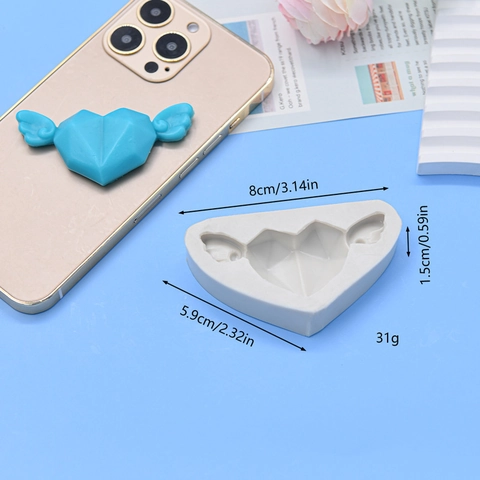 Geometrische Facettierte Herz Mit Flügeln Silikonform Fondant Tortendeko DIY Harz Gips Aroma Stein Seife Handwerk