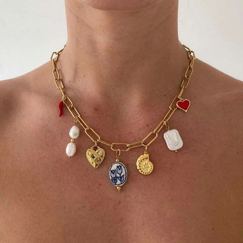 Stainless Steel Gold Plated Pendant Necklace With Artificial Pearls Shell Heart Chili Starfish Charms Boho Jewelry For Women