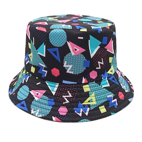 Retro Fischerhut Mit Geometrischem Druck Wendbar Sonnenschutz Polyester Outdoor Sonnenhut Für Damen Herren Memphis Stil