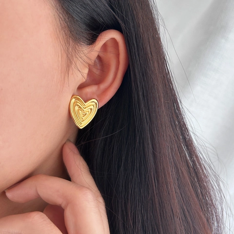 Pendientes De Botón Corazón Chapado En Oro Acero Inoxidable Tridimensional Geométrico Retro Elegante Joyería Para Mujeres