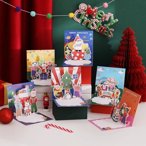 Kreative 3D Weihnachts Grußkarte Cartoon Süße Pop Up Nachricht Karte Mit Umschlag Feiertag Geschenkkarte Für Winter Festival Dekor