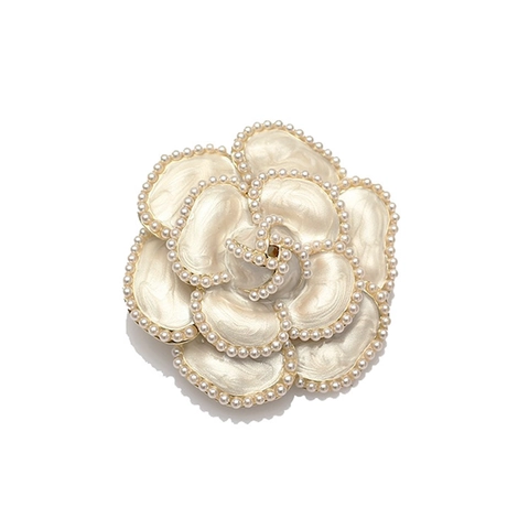 Spilla Fiore Di Camelia Lega Smalto Con Imitazione Perla Artificial Strass Vintage Elegante Spilla Da Giacca Per Donna Accessorio