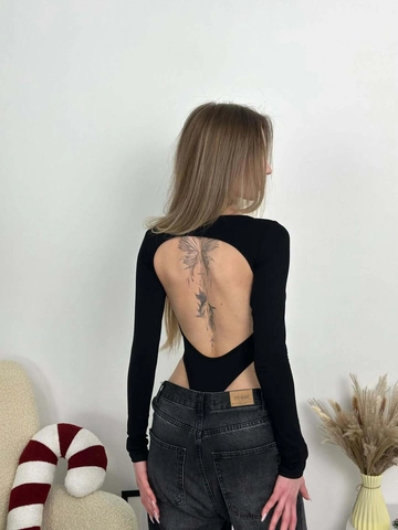 Women Bodysuit Long Sleeve Ribbed Cotton Knit Backless Cutout Slim Fit Sexy Streetwear