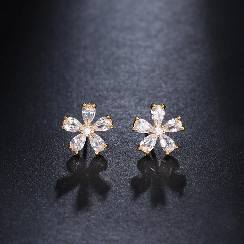 Pendientes de Botón de Cobre Elegante Forma de Flor Con Incrustación de Strass Poste de Plata de Ley 925 Oro Pendientes Florales para Mujer Joyería Diaria