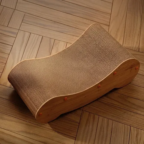 Cat Scratcher Lounge Bed Wood Frame Corrugated Paper S-Shaped Cat Scratching Post With Interactive Sisal Balls