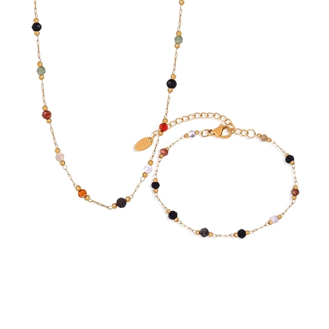 Colorful Natural Stone Beaded Necklace And Bracelet Jewelry Stainless Steel Handmade Minimalist Fashion For Women