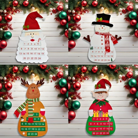 Christmas Advent Calendar Felt Wall Hanging Countdown Decor For Home Kids Santa Snowman Reindeer Elf Ornament