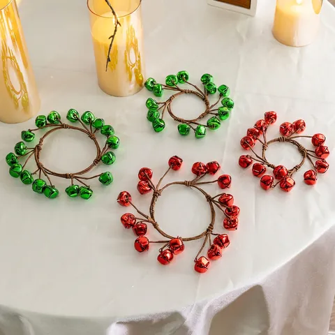 Couronne De Cloches De Noël Anneau De Bougie Décoratif Cloches En Fer Fait Main Ornement De Table Maison Rouge Vert