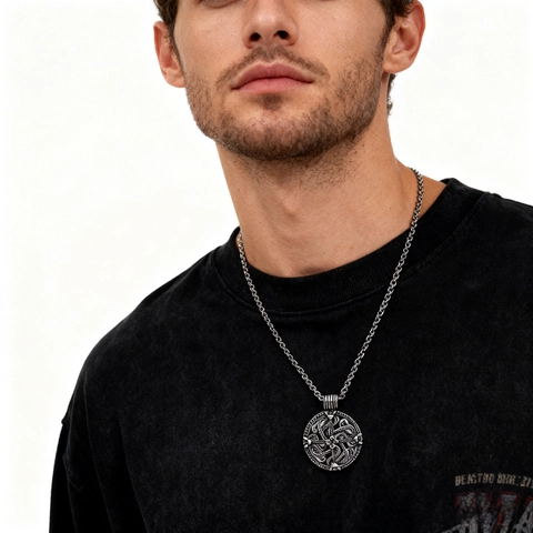 Celtic Knot Necklace Stainless Steel Hollow Round Pendant Jewelry Vintage Nordic Viking Style For Men Women